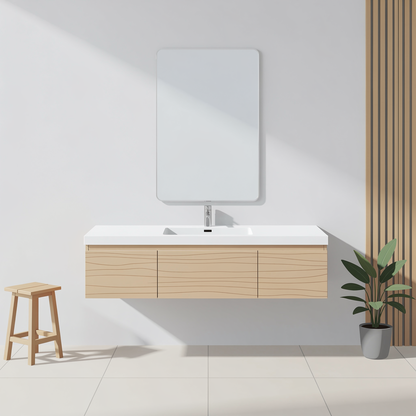 Vanitorio flotante madera con lavabo integrado blanco