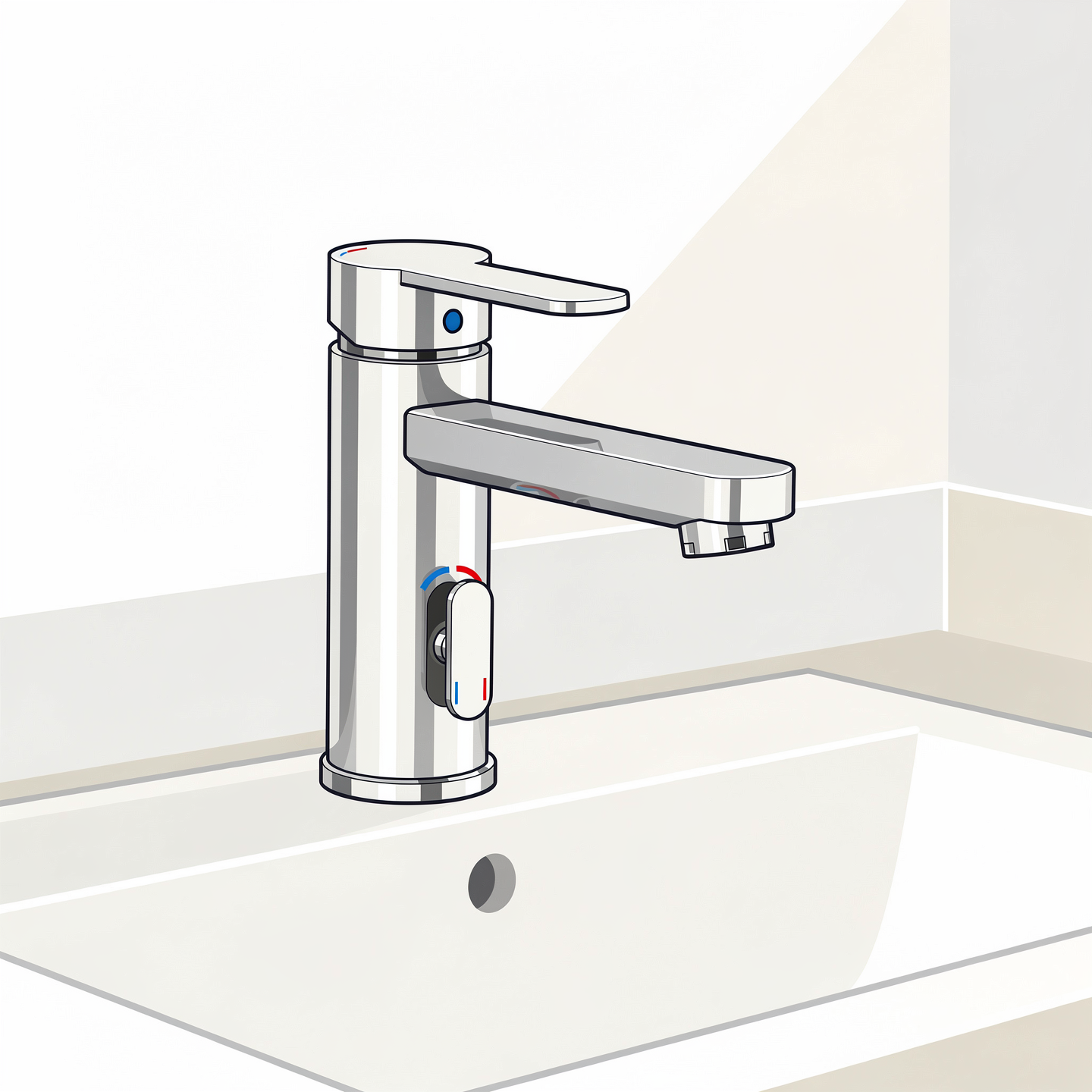 Monomando de lavabo cromado cilíndrico con caño recto